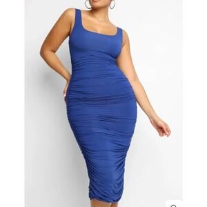 SHAPELLX Dress Womens X Large Blue Shaper Ruched Bodycon Midi